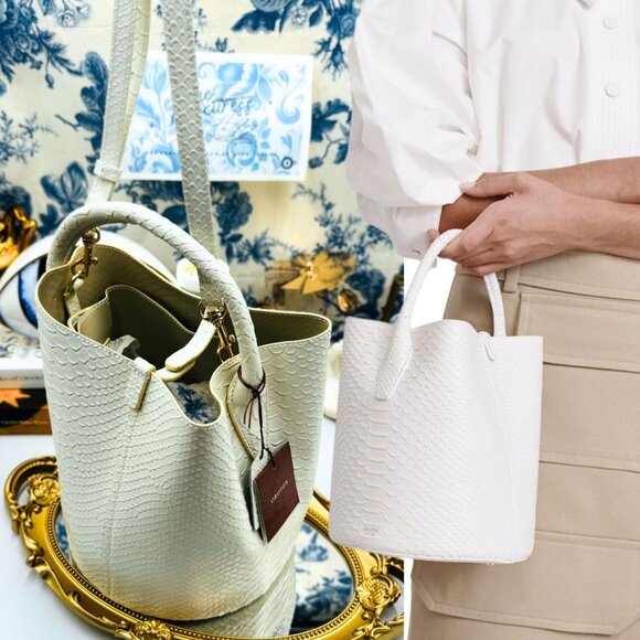 Oroton Handbags - 🆕 OROTON 🧿 NWT Mila Bucket Bag, White Snakeskin Textured Leather